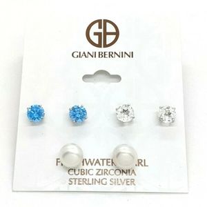 Giani Bernini Sterling Silver Freshwater Pearl CZ Blue Topaz Stud Earr…
